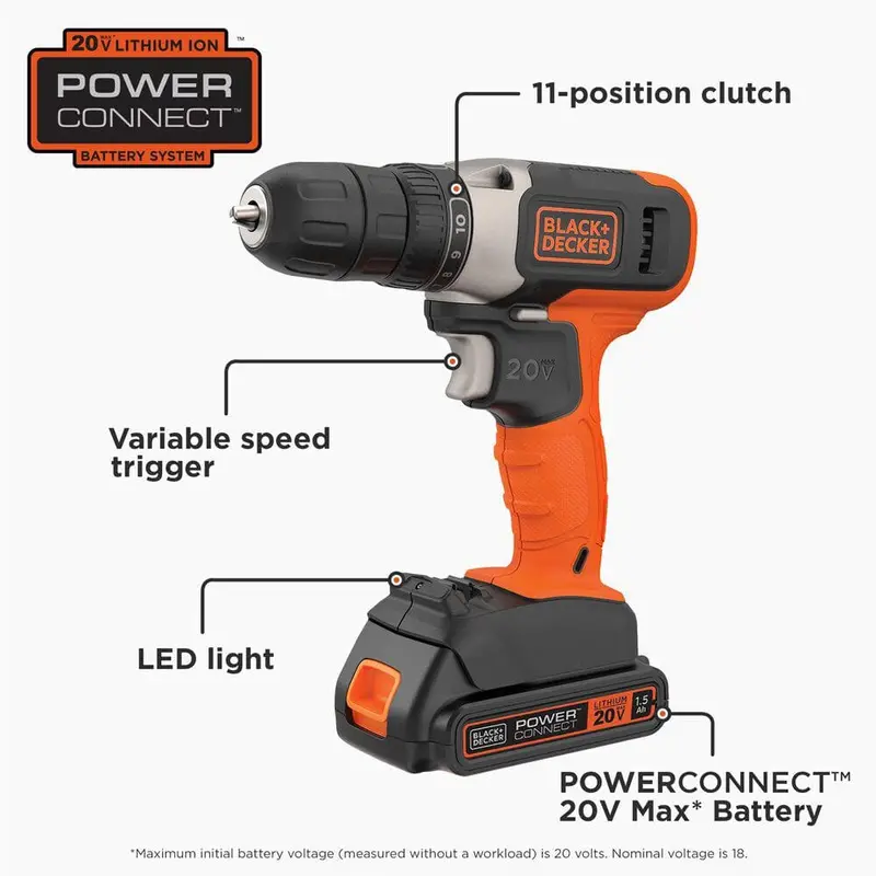 Wiertarko-wkrętarka akumulatorowa BLACK+DECKER 20 V litowo-jonowa 3/8