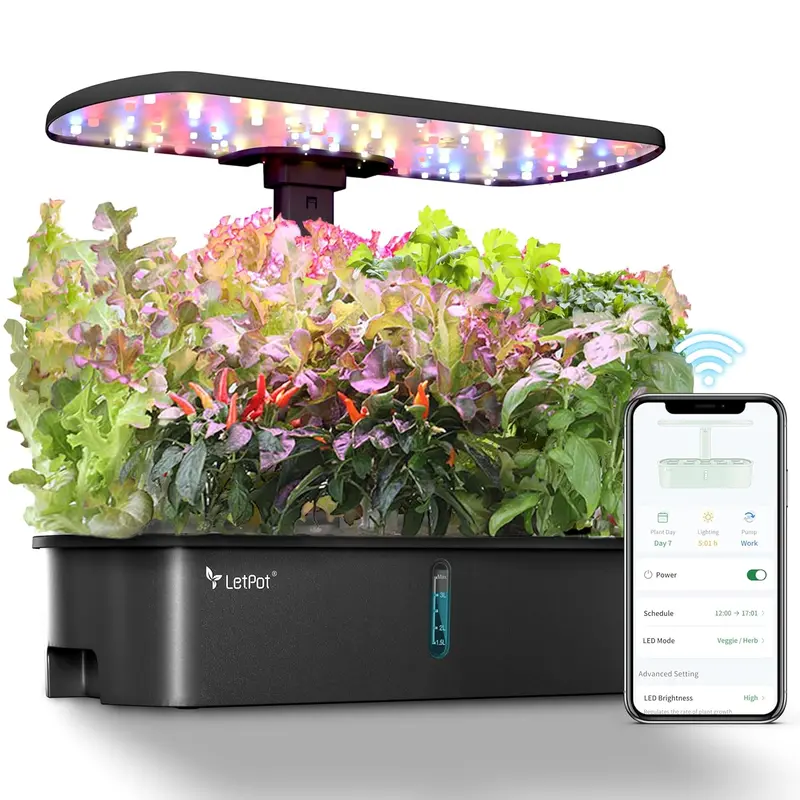 Zestaw do uprawy hydroponicznej Full Spectrum Smart – ogród wewnętrzny na 12 doniczek z lampą 24 W, Wi-Fi i obsługą aplikacji
