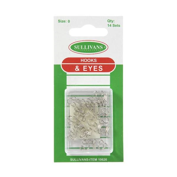 Sullivans Hooks & Eyes, Silver- 14 Sets