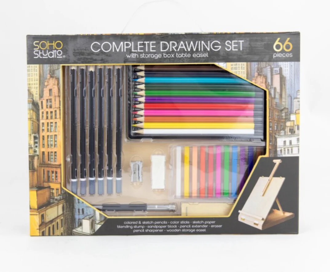 Complete Drawing Set with Storage Box Table Easel - 66pce