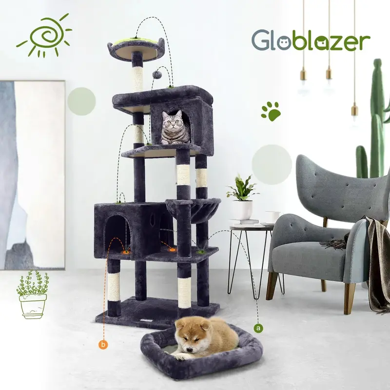 Drapak Globlazer o długości 183 cm (72 cali) jest odpowiedni dla dużych kotów i charakteryzuje się trójkątną stabilnością oraz wyjątkowo dużą platformą.