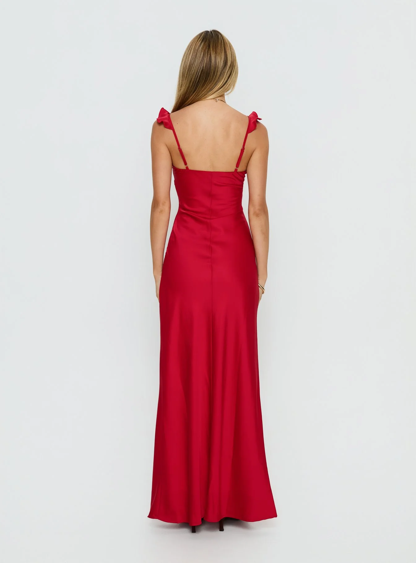 Ondrea Frill V Neck Maxi Dress Red