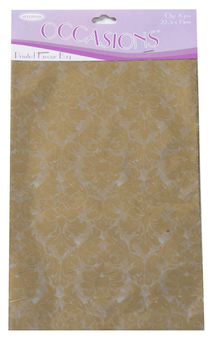 Sullivans Printed Favour Bag, Gold Damask- 10pc