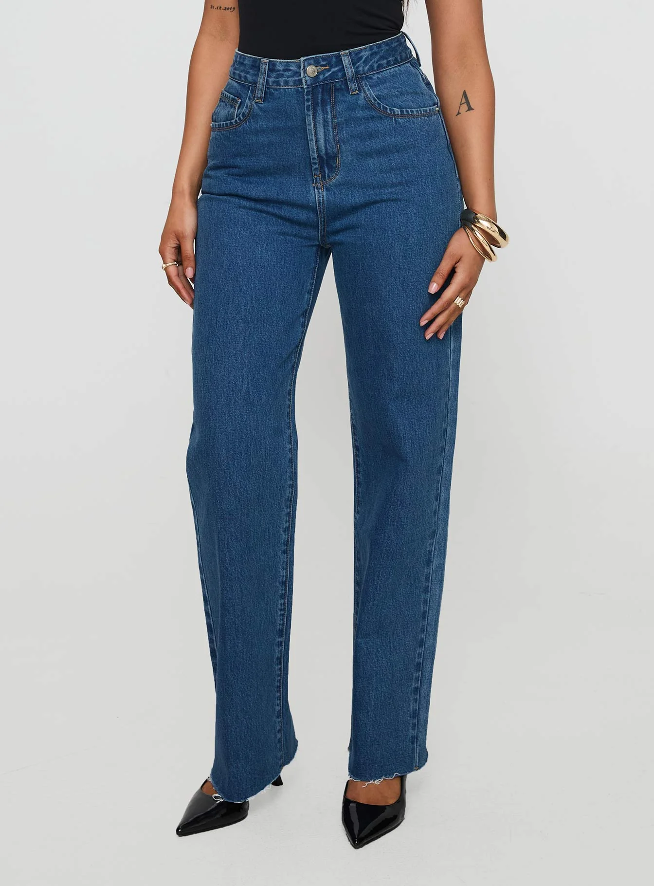 Kalinda High Rise Straight Leg Jeans Mid Blue