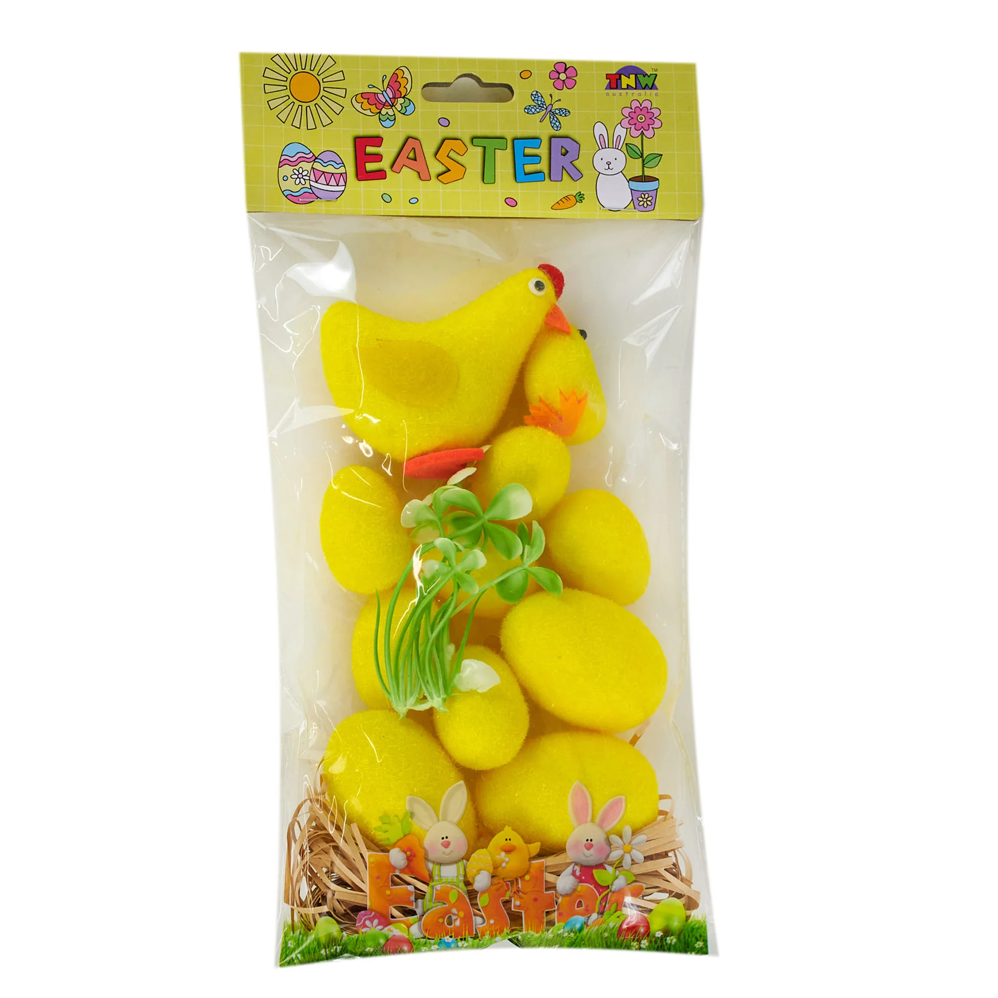 Flocked Easter Chicks & Eggs Set- 11pcs