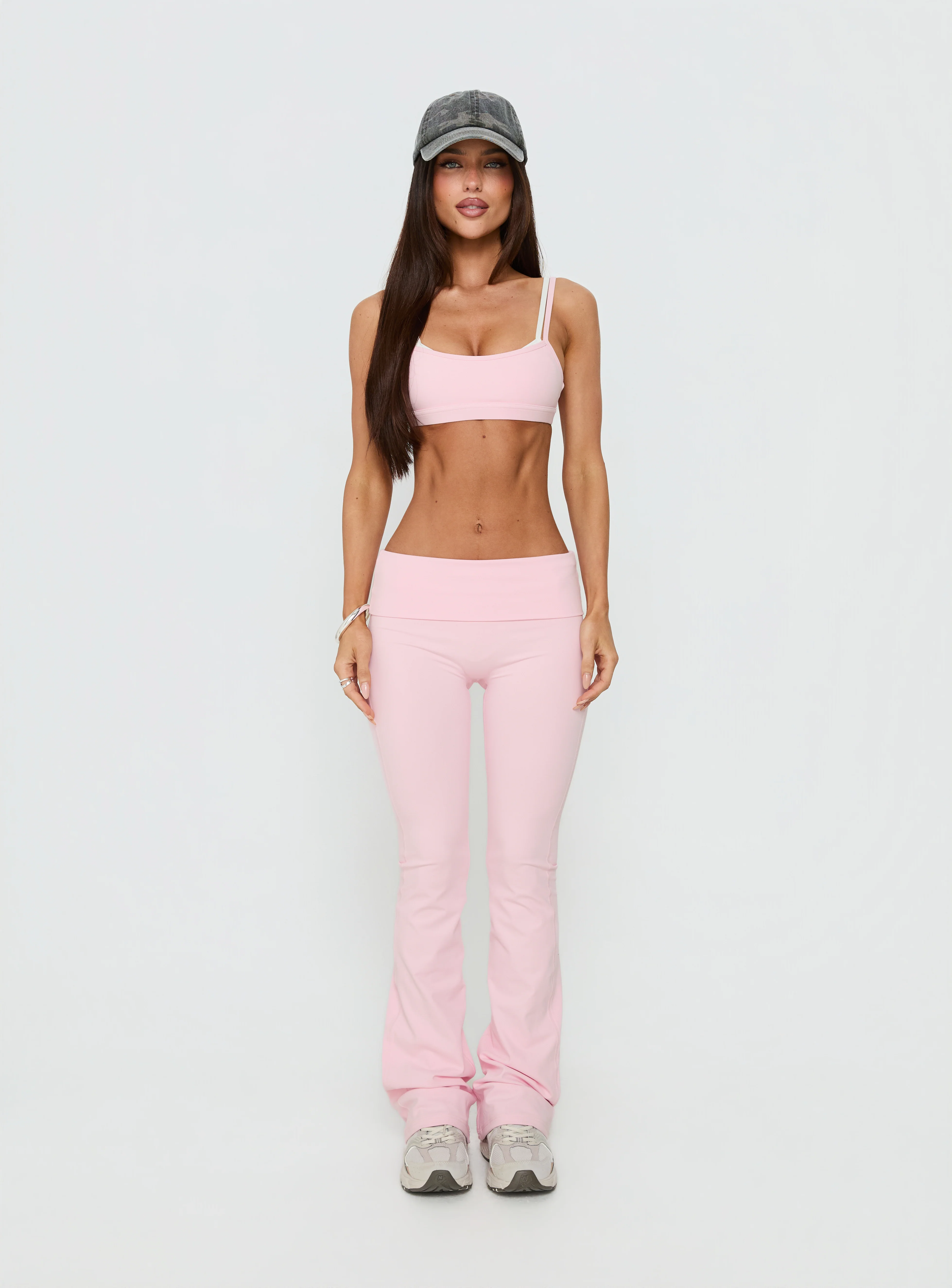 Pace Setter Active Foldover Waist Flared Leggings Pink