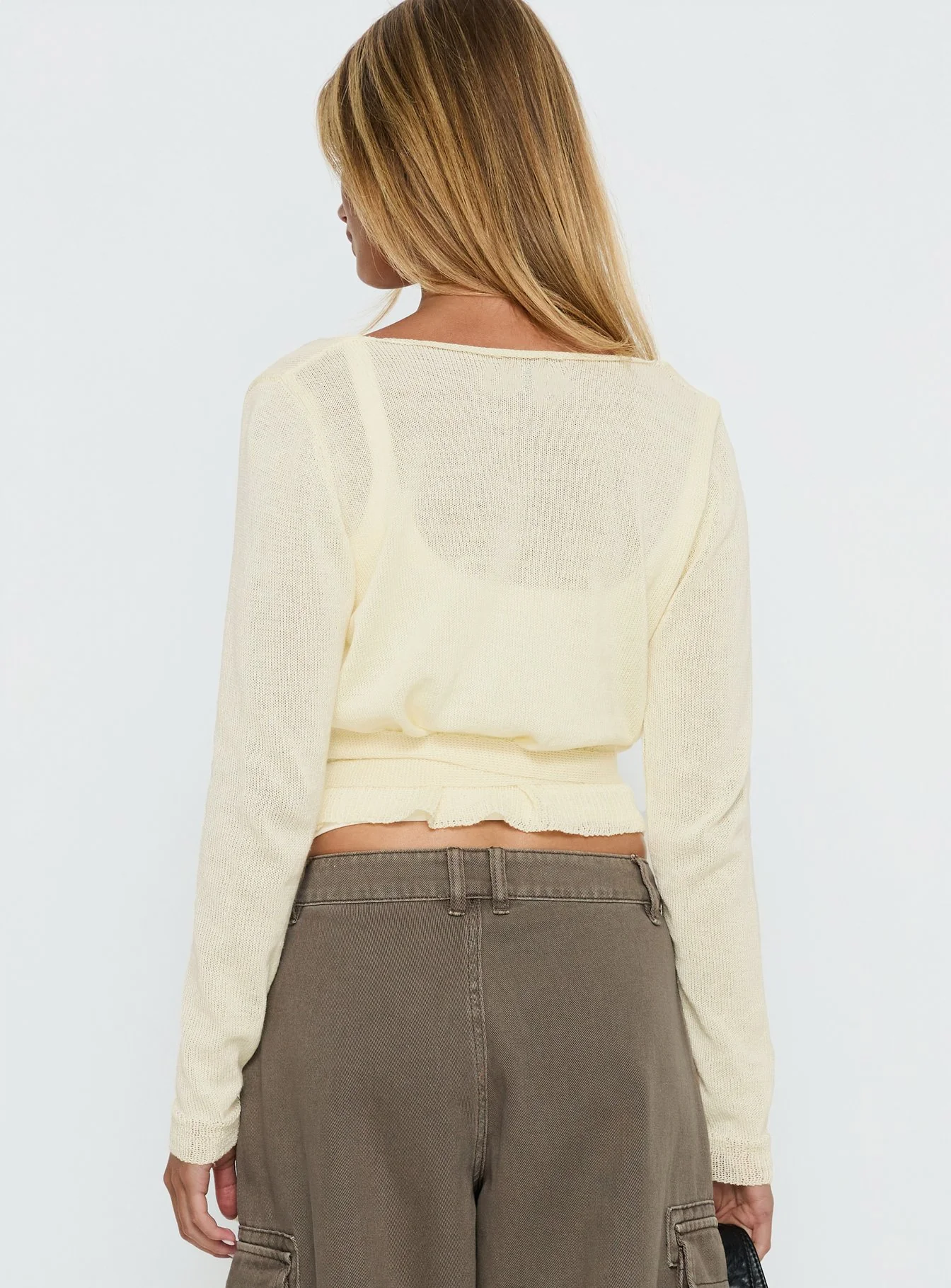 Tonee Sheer Wrap Knit Cardigan Butter Cream