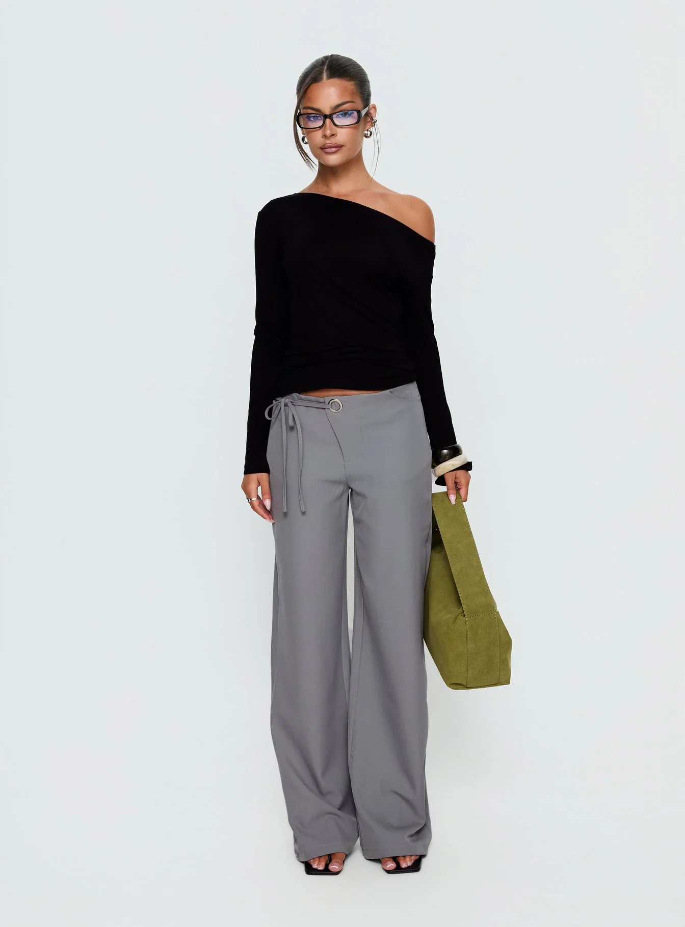Get Home Safe One Shoulder Long Sleeve Top Black