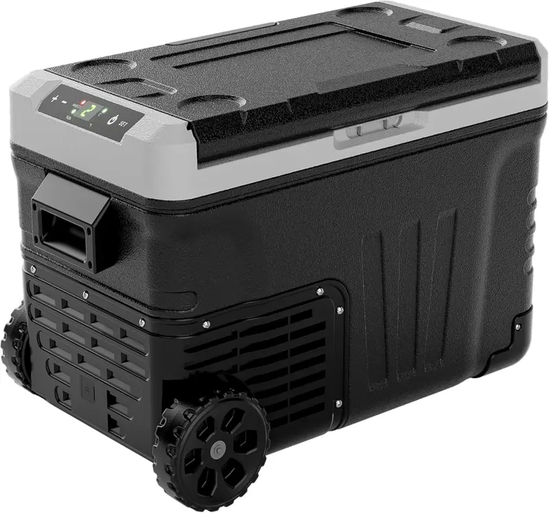 EUHOMY 35L przenośna lodówka-zamrażarka 12 V – podwójne napięcie DC/AC, od -20°C do 20°C, kółka i kosze