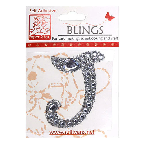 Stick On Bling Letter, Cursive J- 55mm