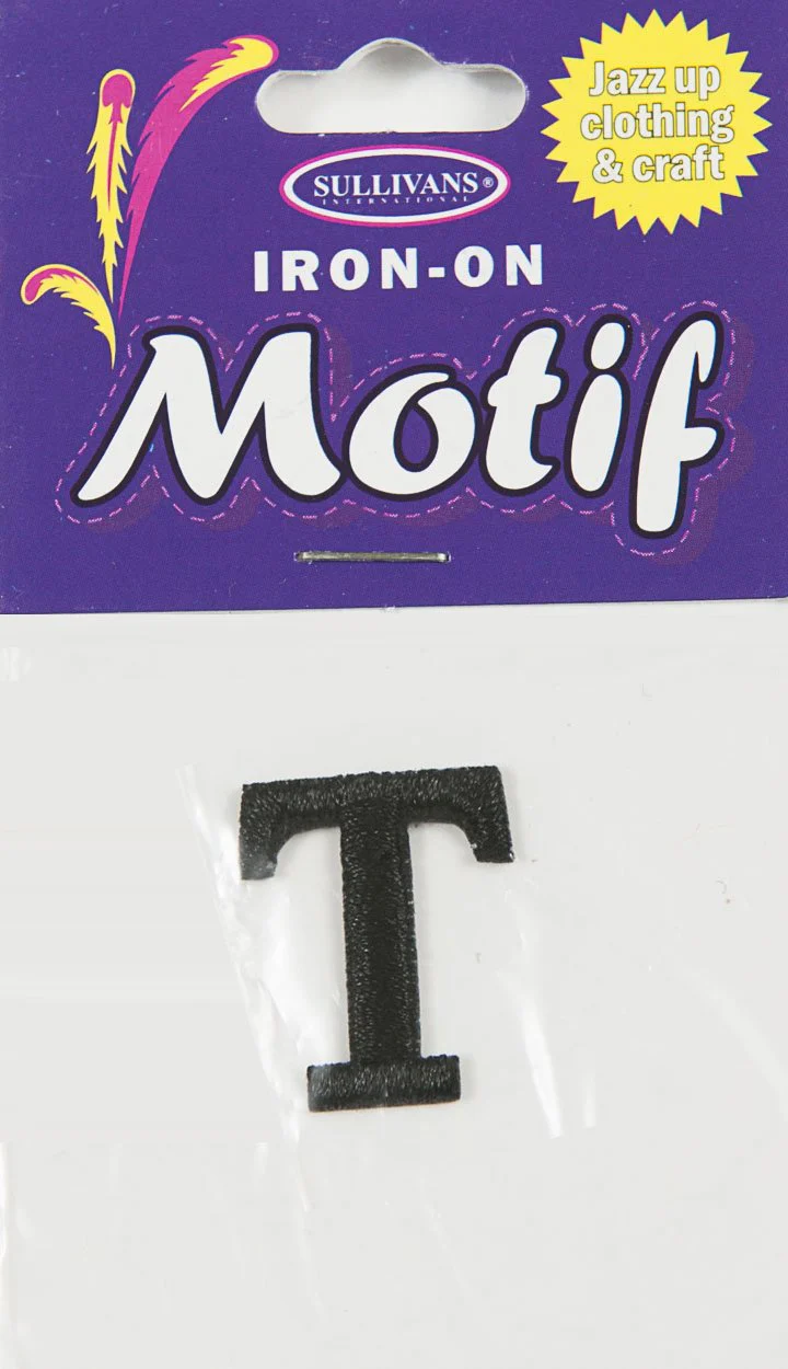 Iron On Motif Letter T, Black - 20mm - Sullivans