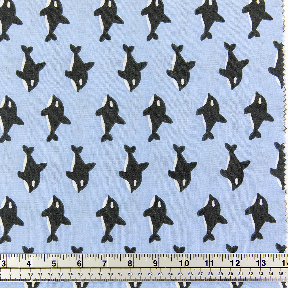 Print Craft & Quilting Fabric, Orcas On Light Blue- Width 110cm