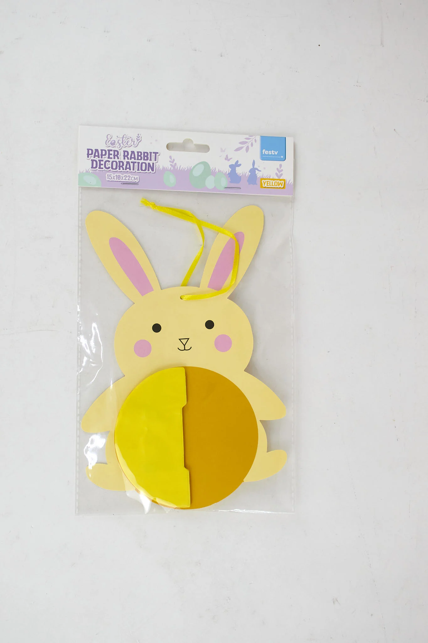 Easter Paper Rabbit Deco, Yellow- 15x22cm
