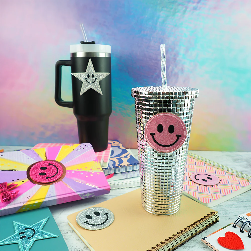 Arbee Crafty Patch, Smiley Face Glitter Pink- 60 mm 1pc