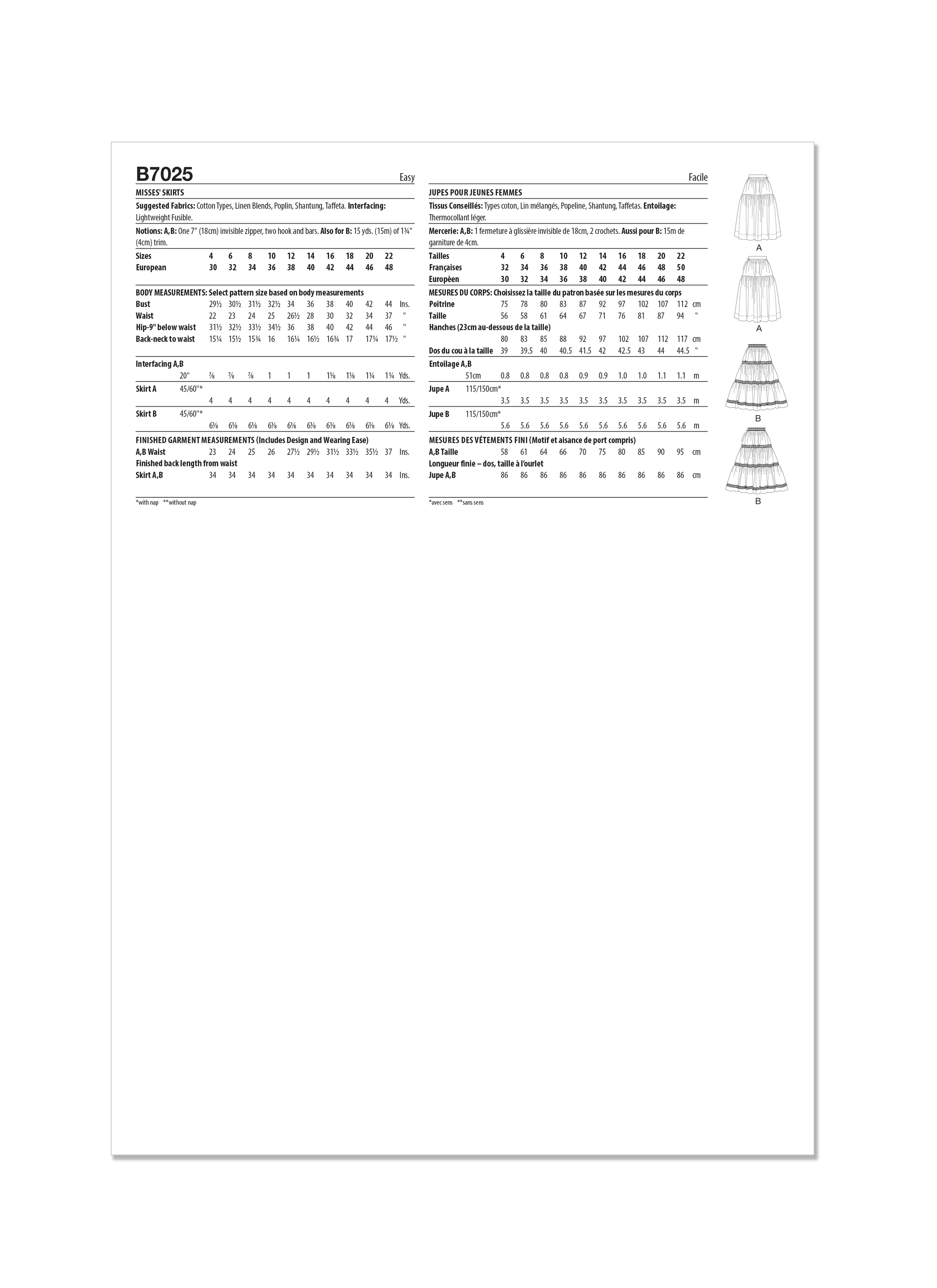 Butterick Pattern B7025 Misses' Skirt Pants