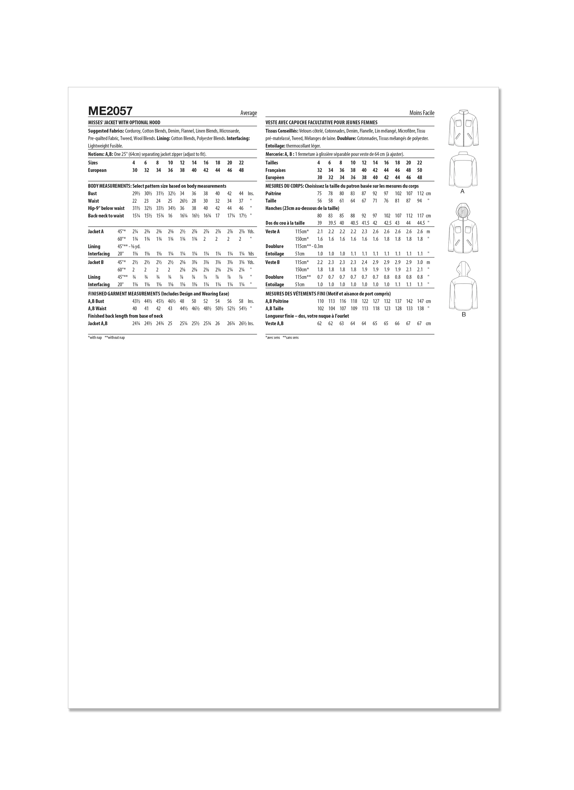KnowMe Pattern Me2057 Misses' Jacket Coat