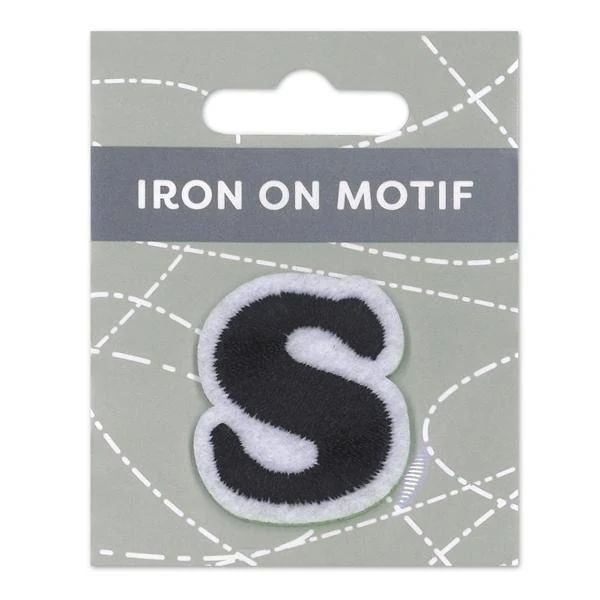 Sullivans Iron On Motif, Black S- 35mm