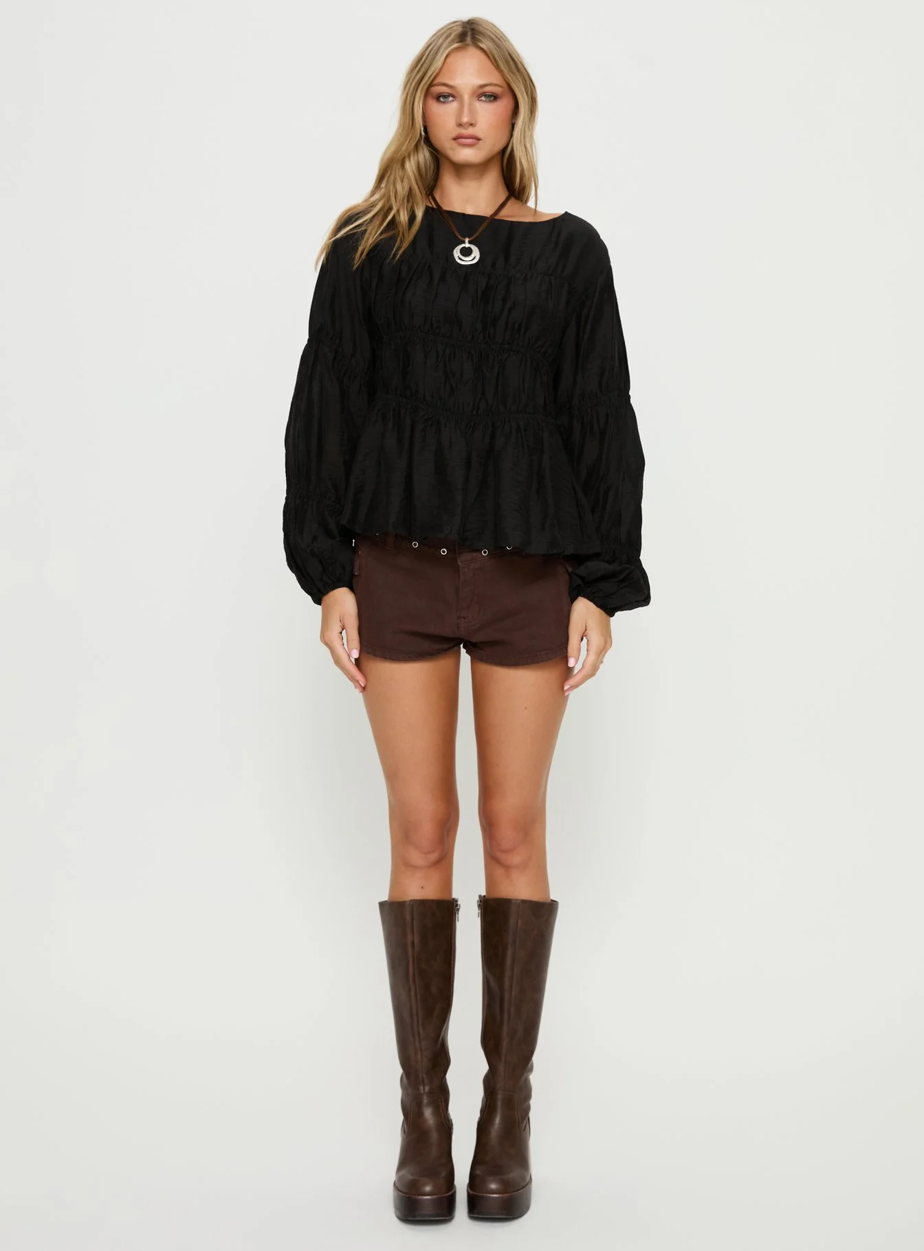Xamira Ruched Long Sleeve Top Black