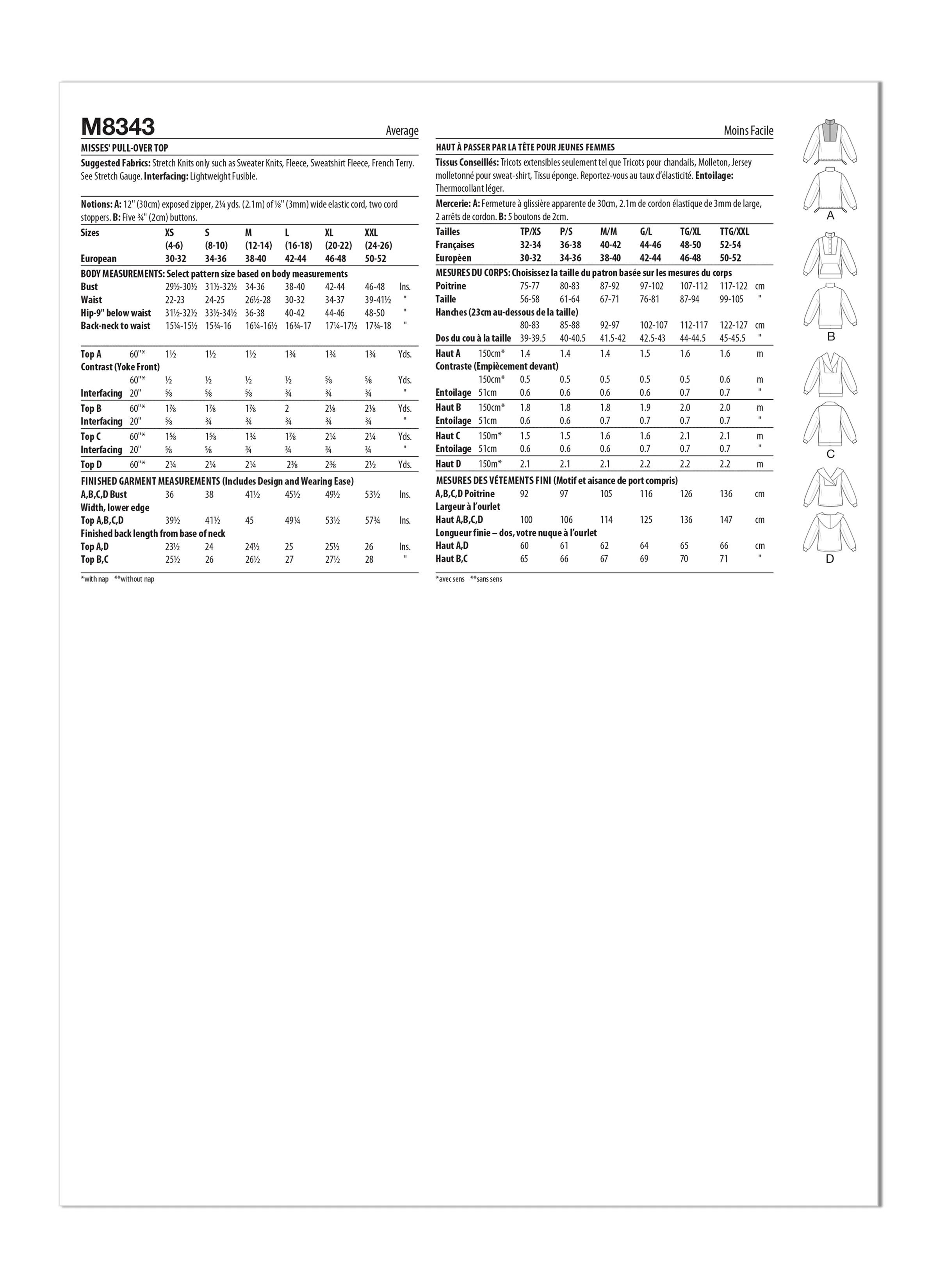 McCall's Pattern M8343 Misses' Pull-Over Top