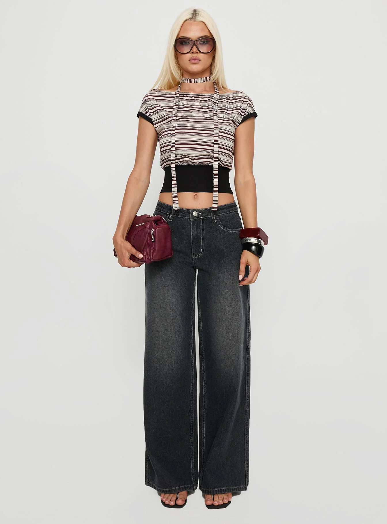 Ramos Low Rise Wide Leg Jeans Dark Grey Wash
