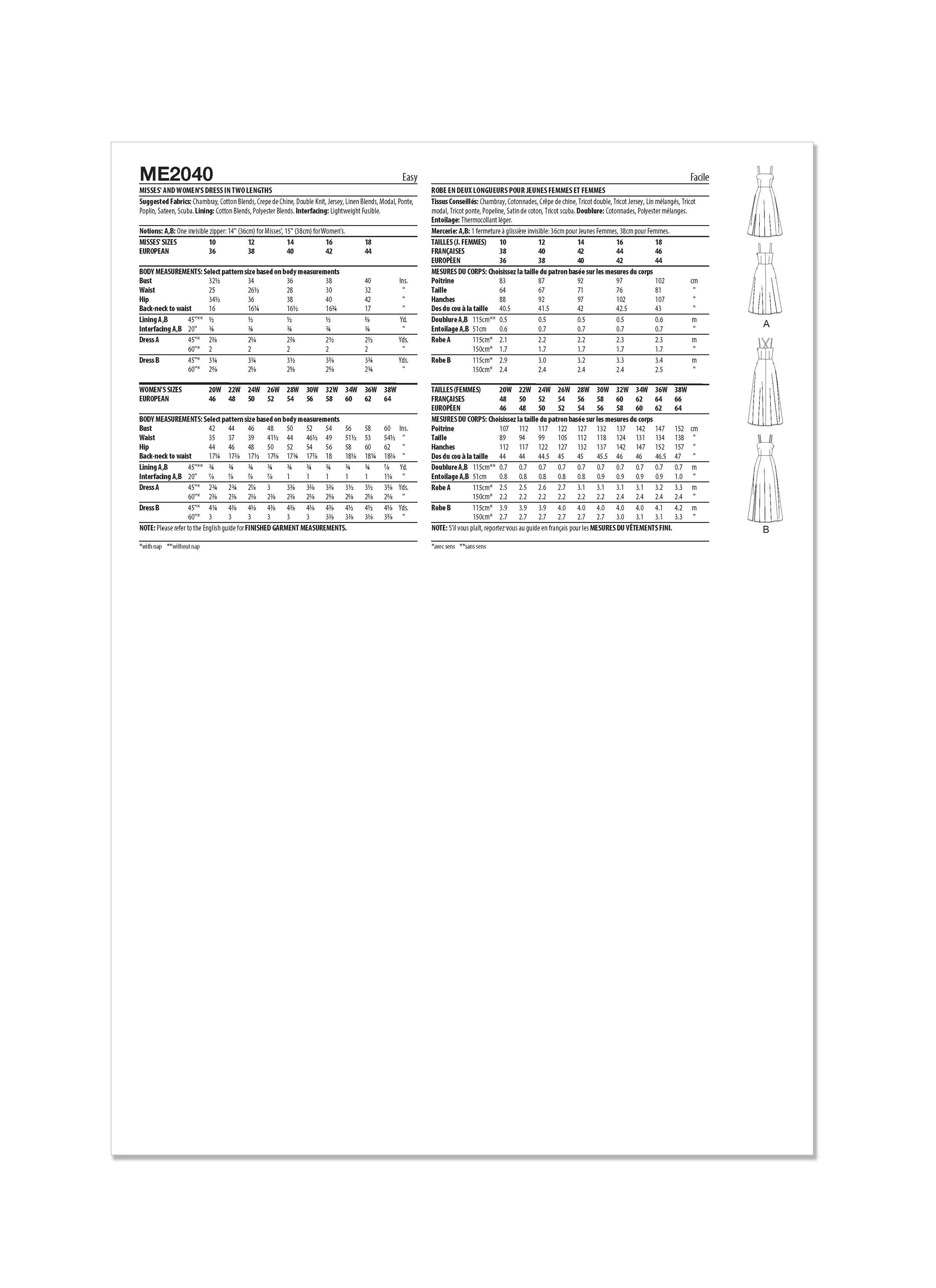 KnowMe Pattern Me2040 Misses' and Women's Dress in Two Lengths