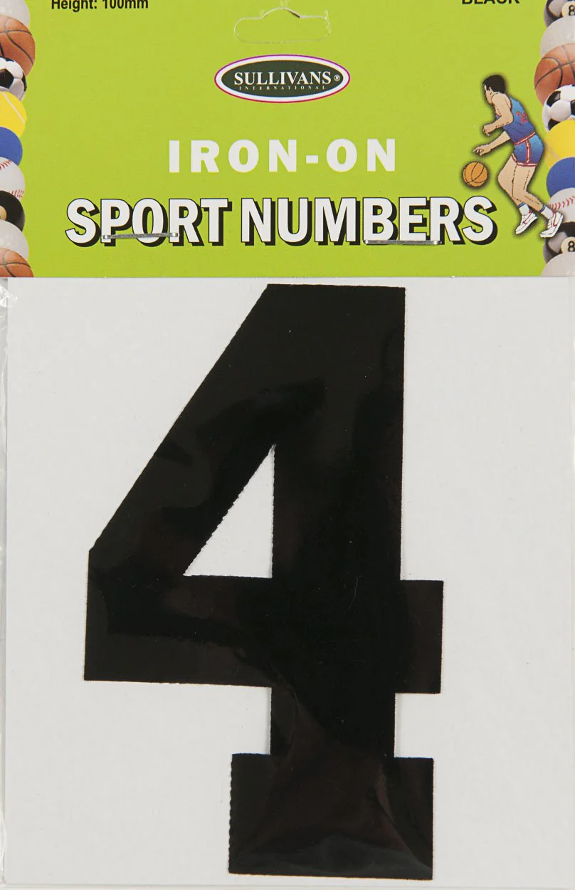 Sullivans Iron On Number 4, Black- 10cm