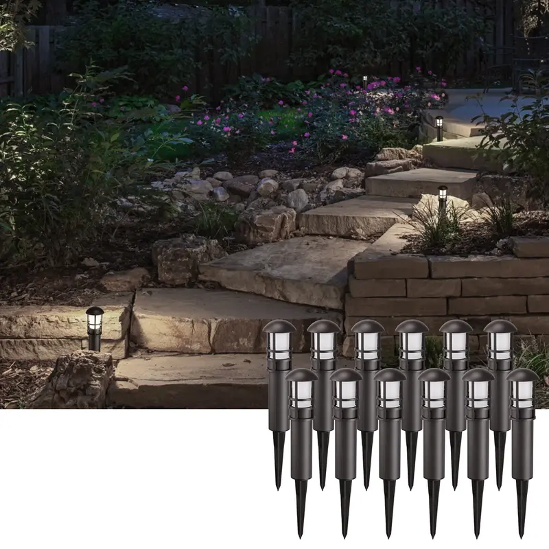 LEONLITE 12-częściowe oświetlenie ogrodowe LED, 3 W, 12 V, niskonapięciowe oświetlenie ścieżek, wodoodporne oświetlenie ogrodowe, certyfikat ETL, 4000 K, zimna biel, do podjazdów i chodników, 5-letnia gwarancja