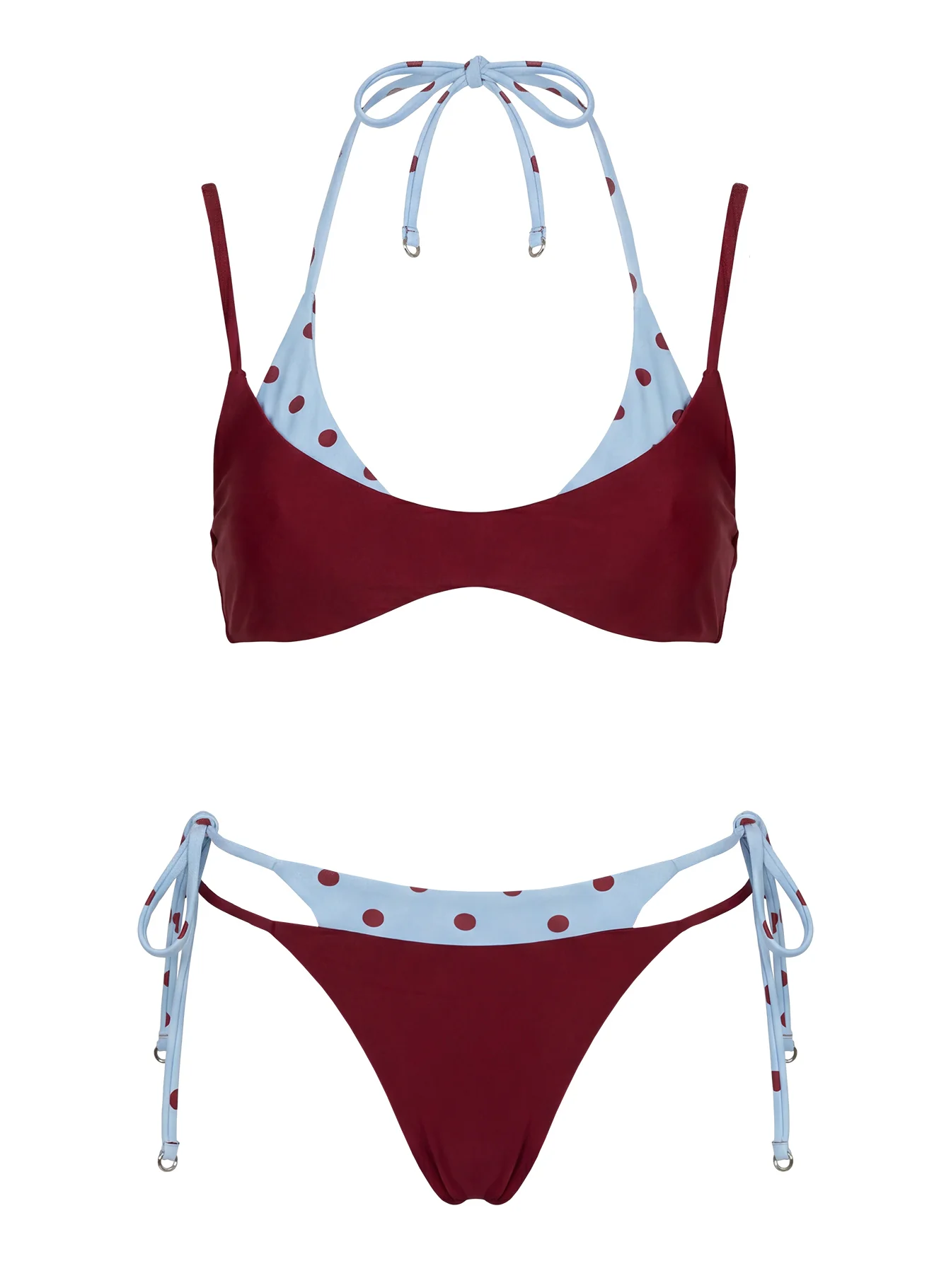 Andrei Layered Cheeky Bikini Bottoms Red / Blue Polka Dot Dot
