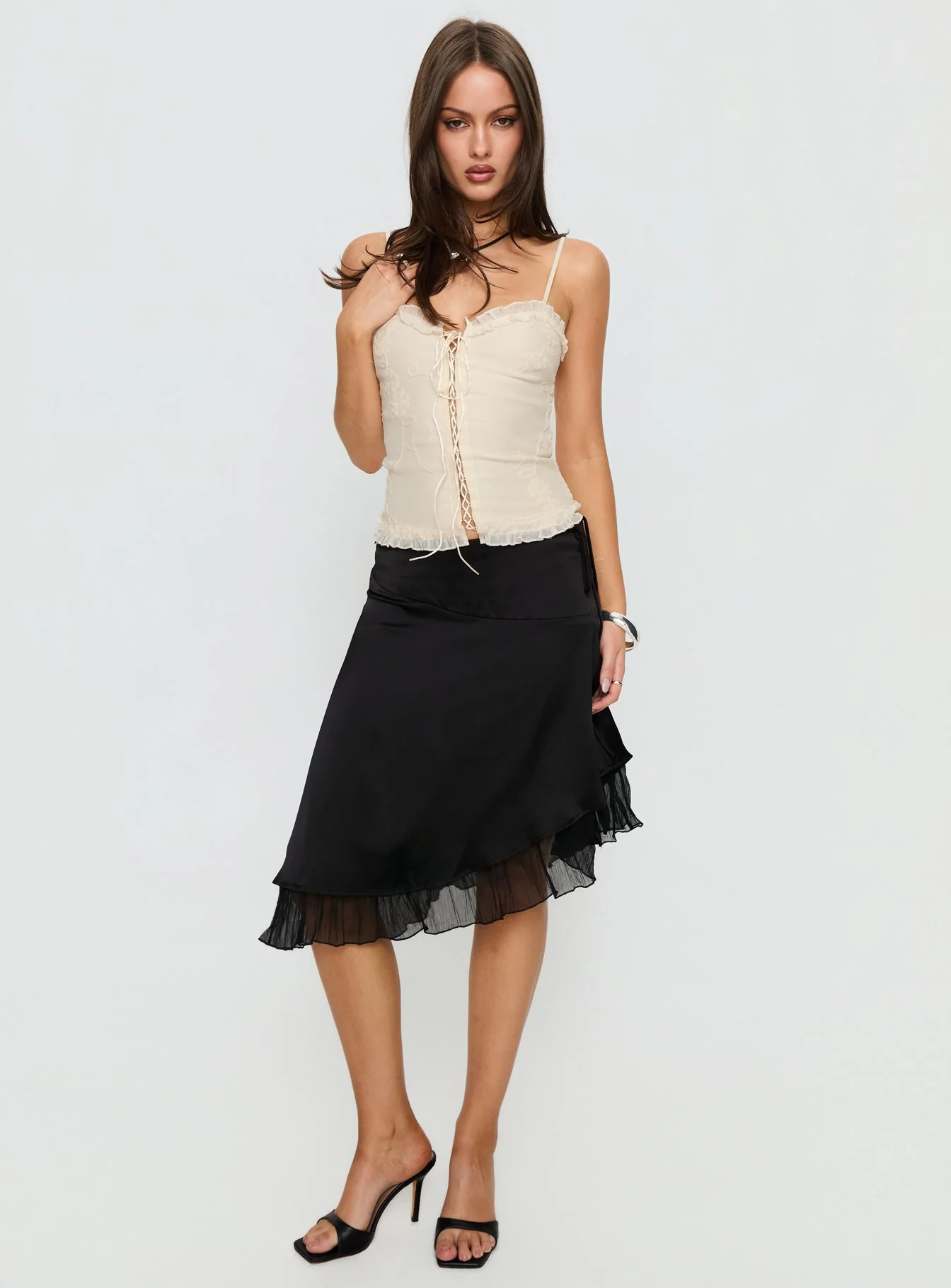 Angeleah Tie Up Frill Detail Top Cream