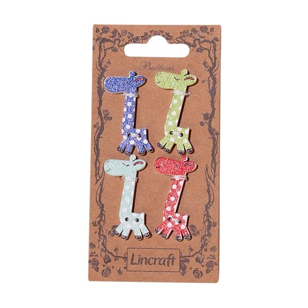 Carded Buttons, Wood Giraffe- 4pk