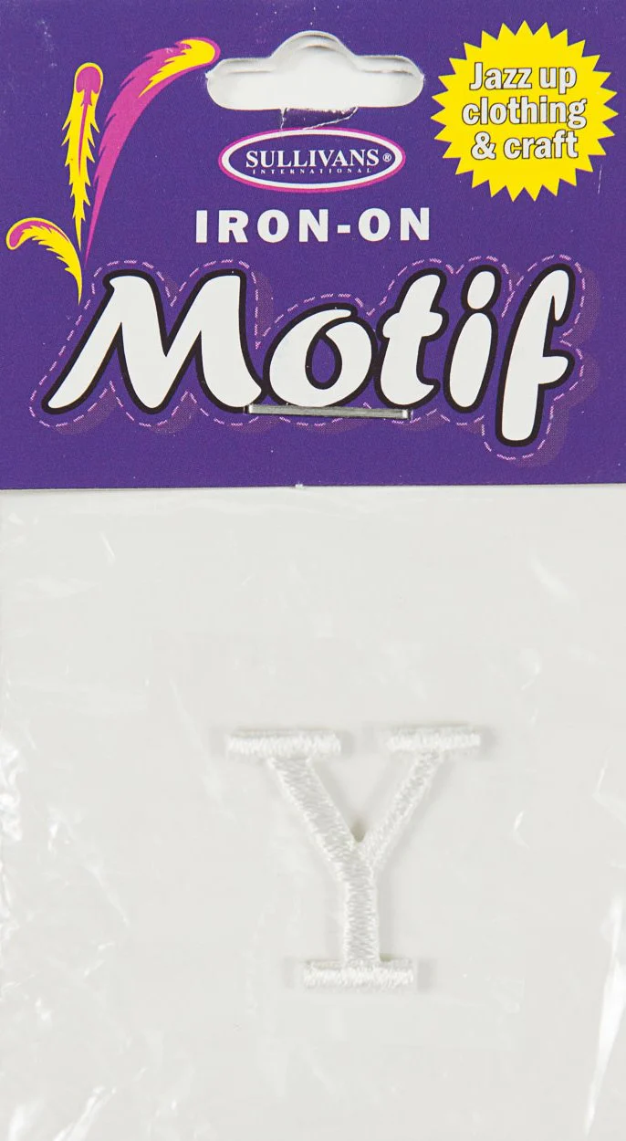 Iron On Motif Letter Y, White - 20mm - Sullivans