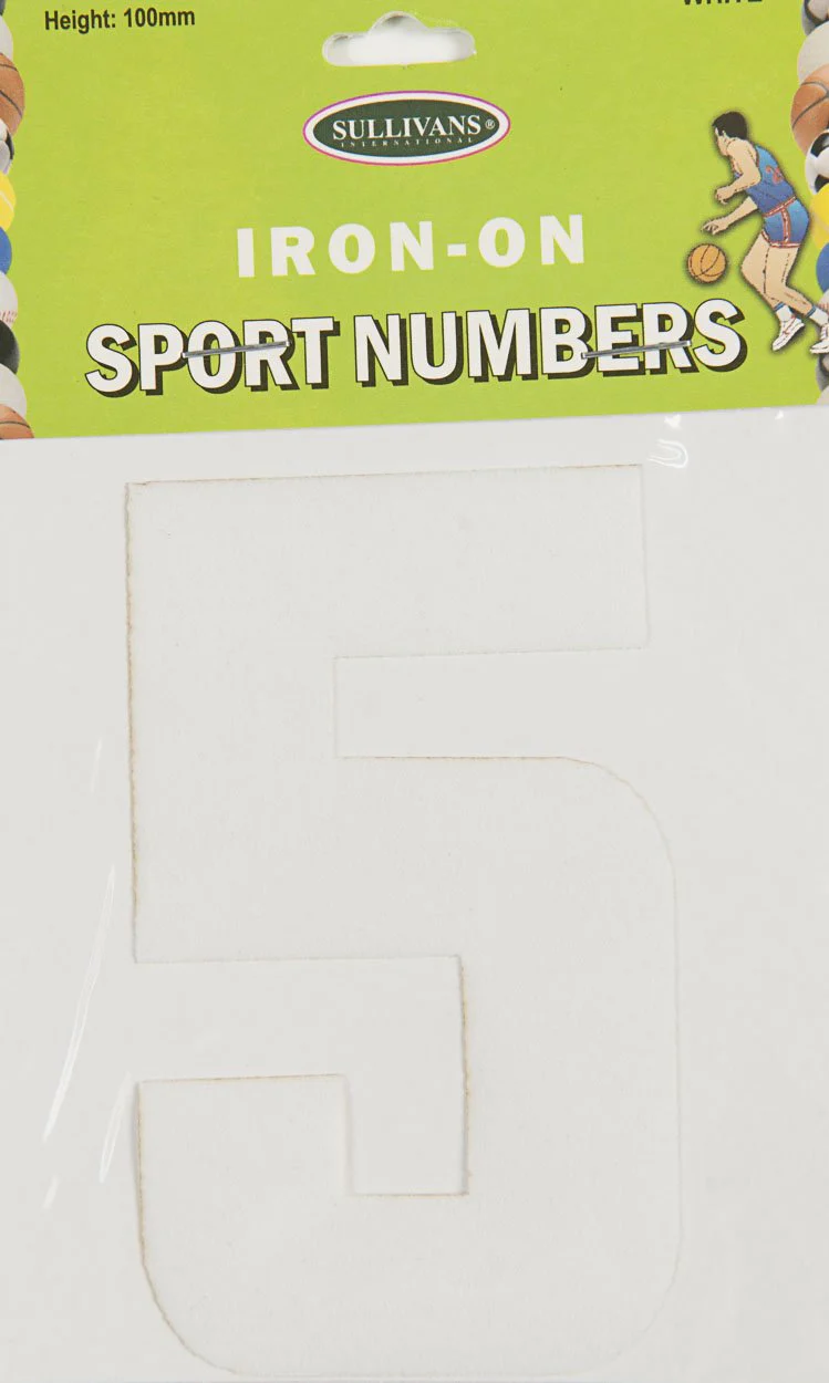 Sullivans Iron On Number 5, White- 10cm