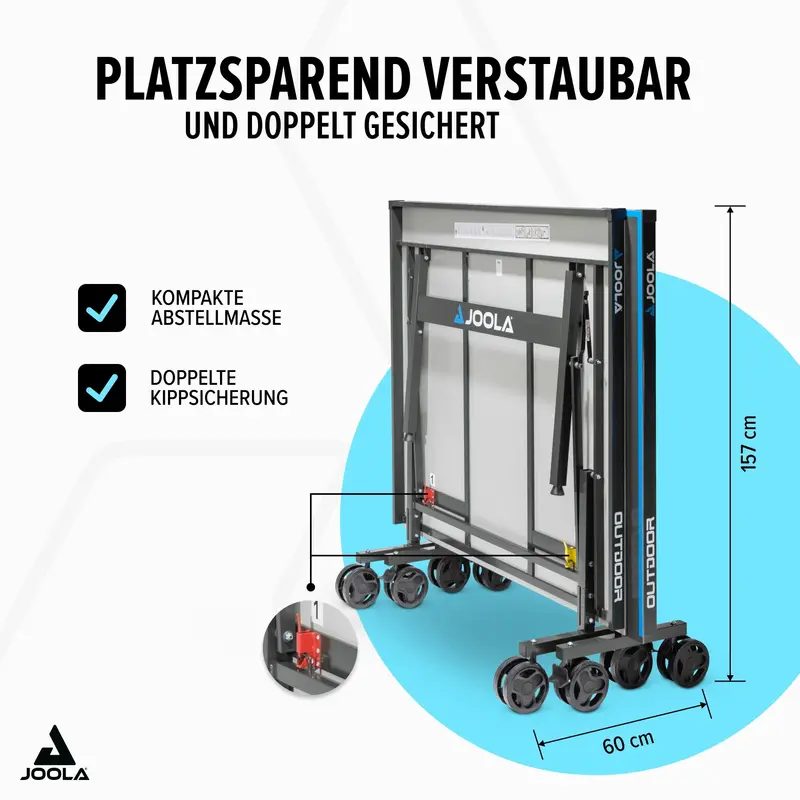 Stół do tenisa stołowego JOOLA J500A do użytku na zewnątrz, odporny na warunki atmosferyczne, powierzchnia do gry o jakości turniejowej, składany