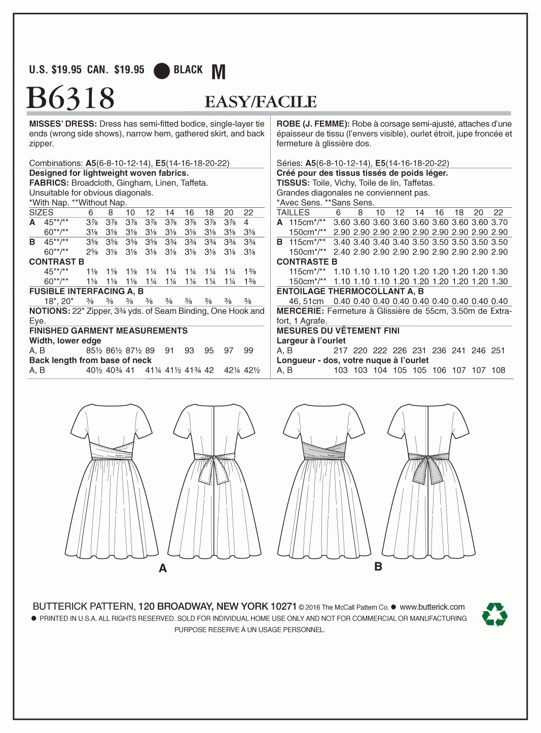 Butterick Pattern B6318 Misses