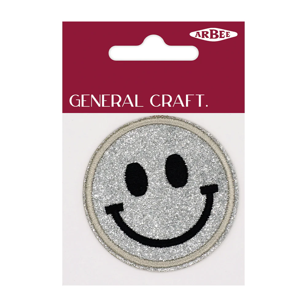 Arbee Crafty Patch, Smiley Face Glitter Silver- 60 mm 1pc
