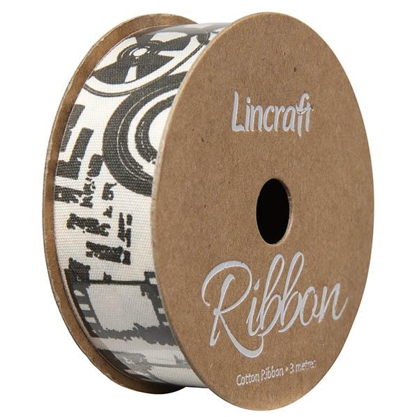 Cotton Ribbon, Film Black- 25mm x 3m