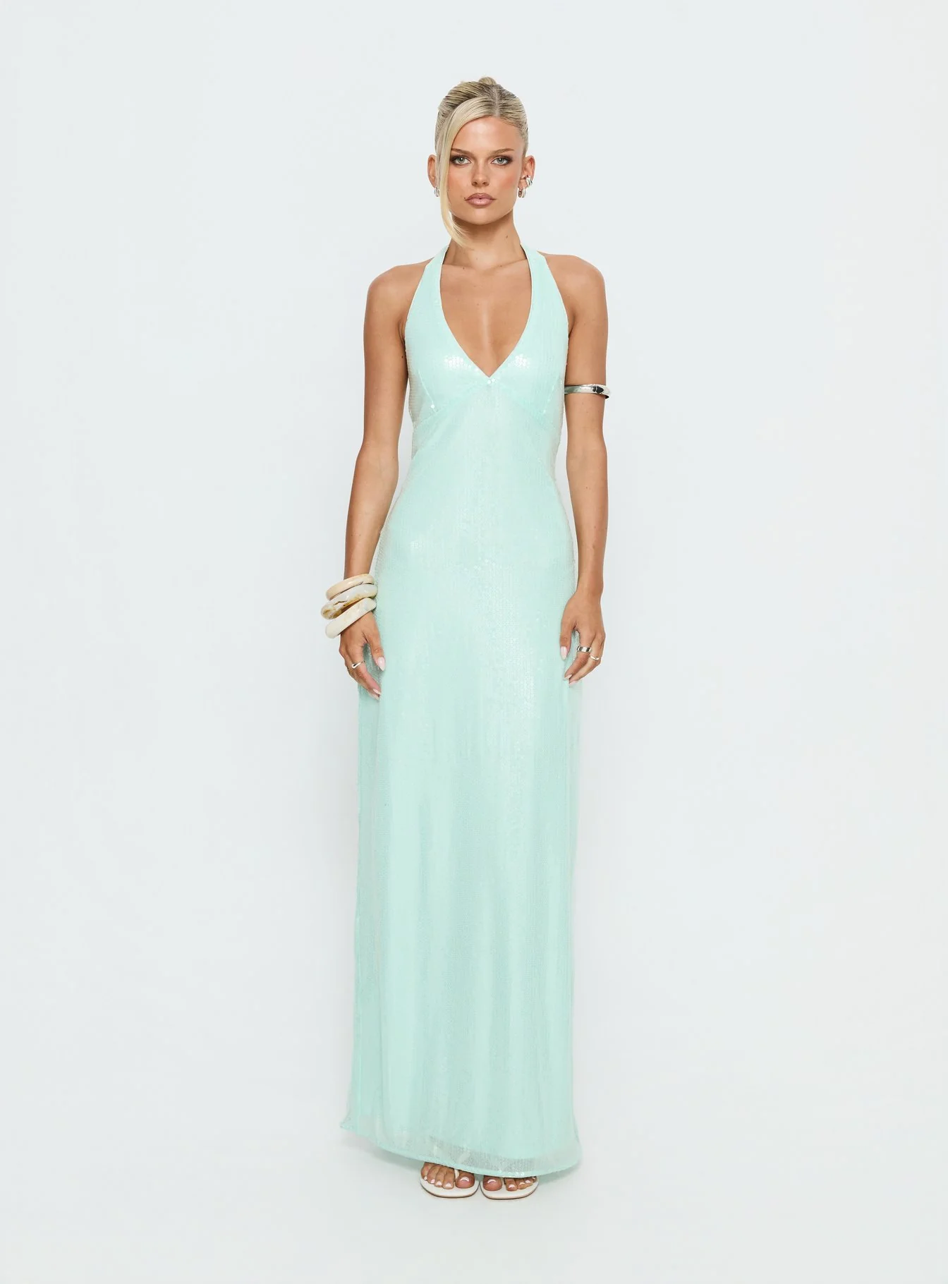 Isanna Halter Sequin Maxi Dress Jelly Mint
