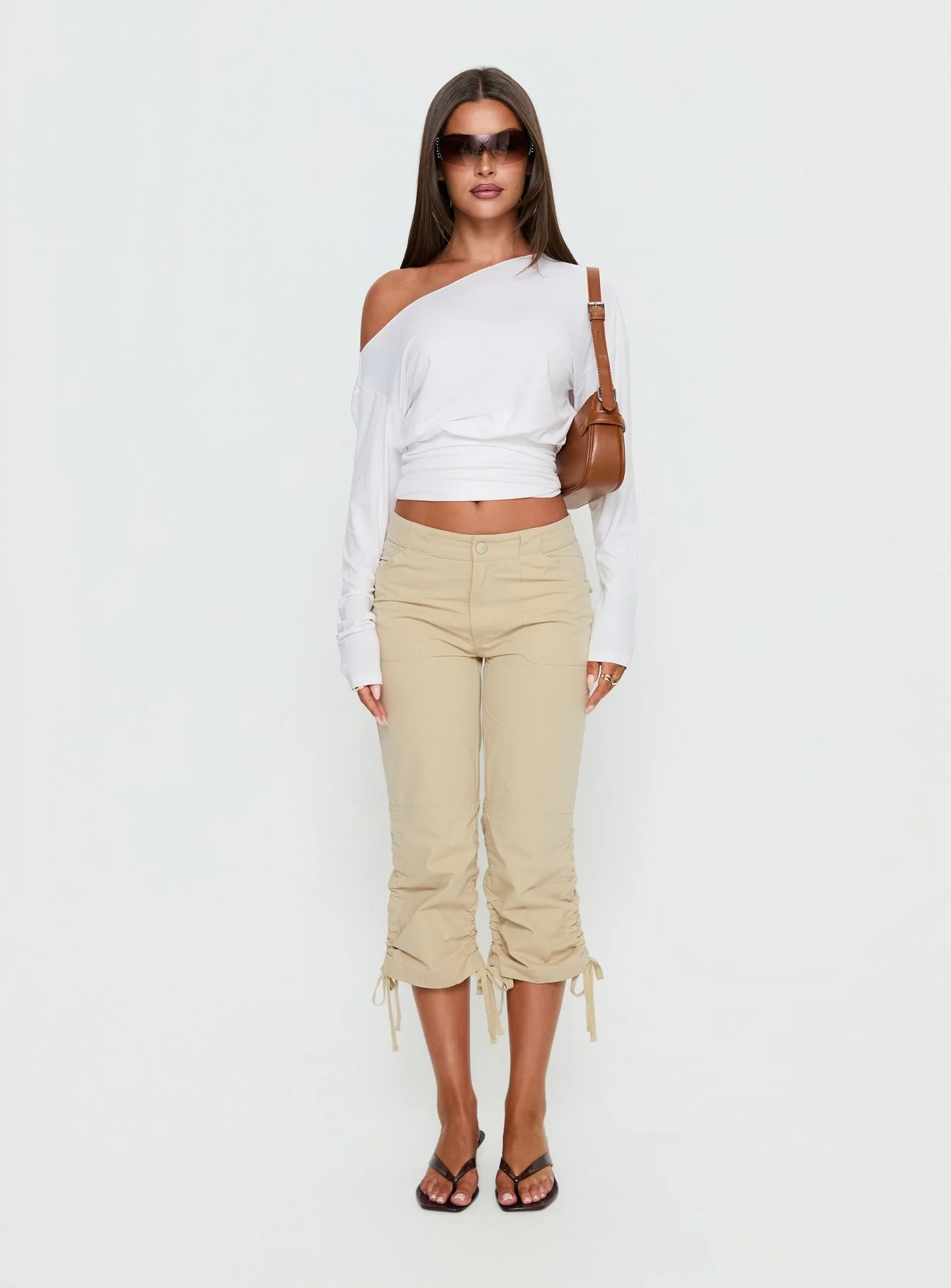 Ashlinn Off Shoulder Long Sleeve Drapey Top White