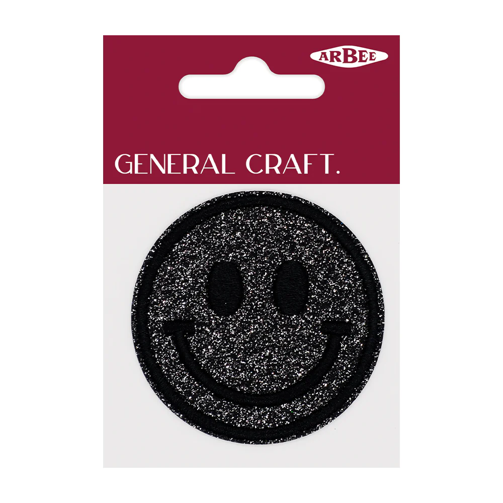 Arbee Crafty Patch, Smiley Face Glitter Black- 60mm 1pc