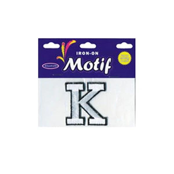 Sullivans Motif Iron On Letter K, White- 45 mm