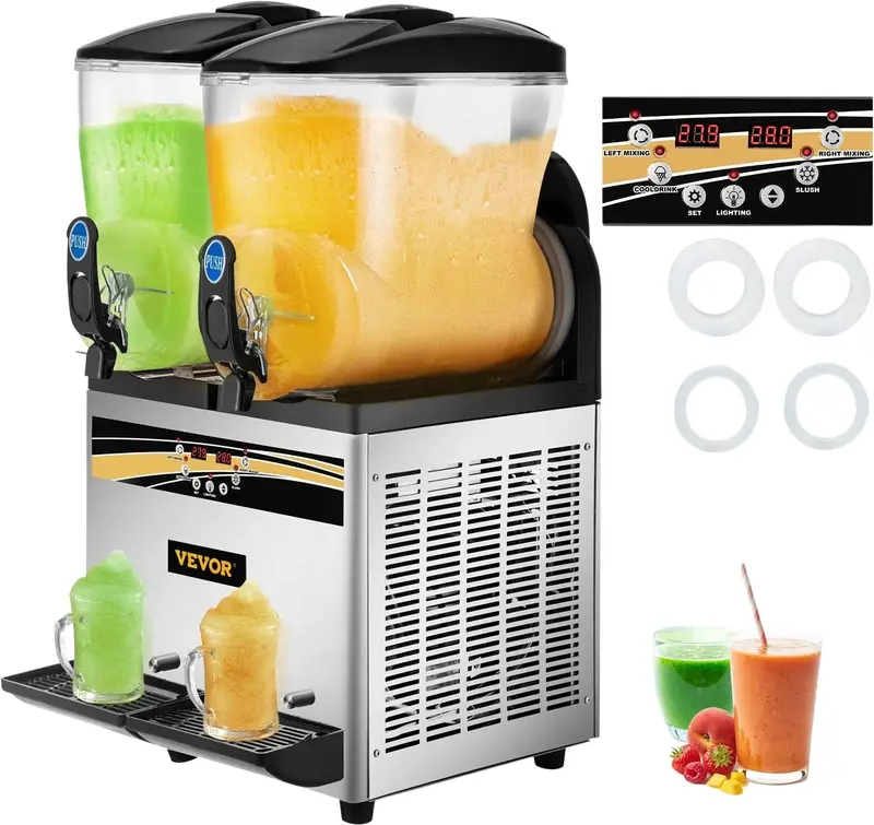 VEVOR Komercyjny ekspres do margarity 15L×2 – 1000W, maszyna do produkcji lodu mrożonego z podwójnym zbiornikiem do mrożonych napojów i koktajli
