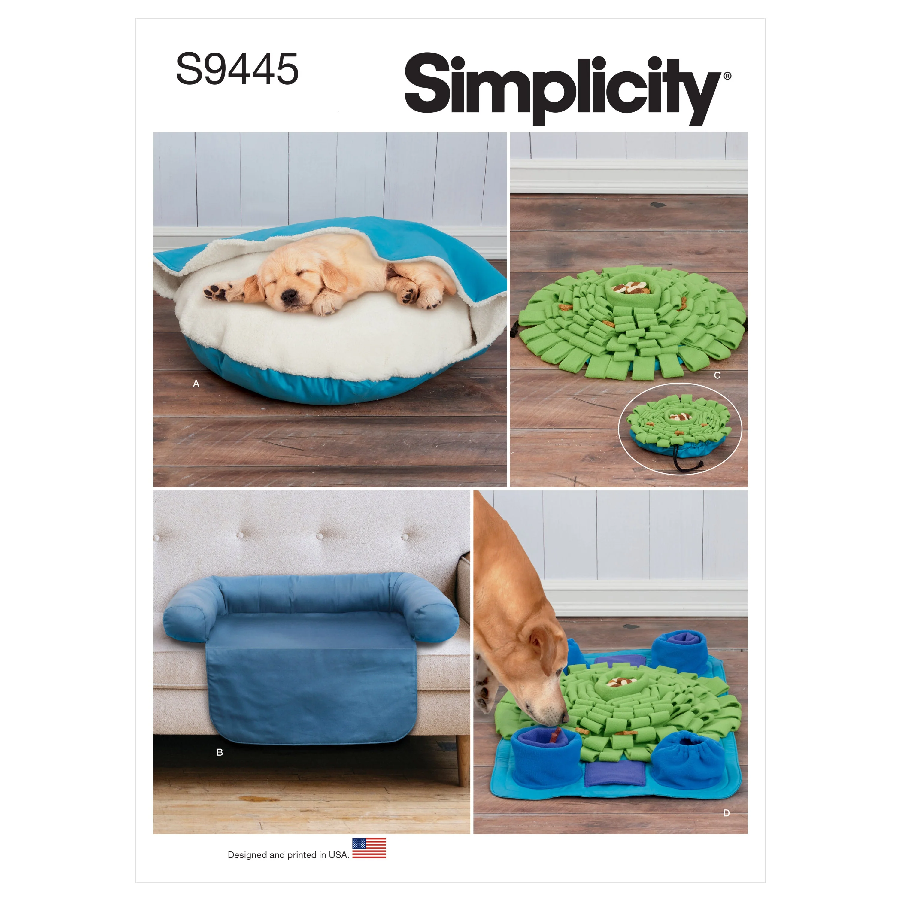 Simplicity Pattern S9445 Pet Bed in Two Sizes, Chair Cover & Play Mats