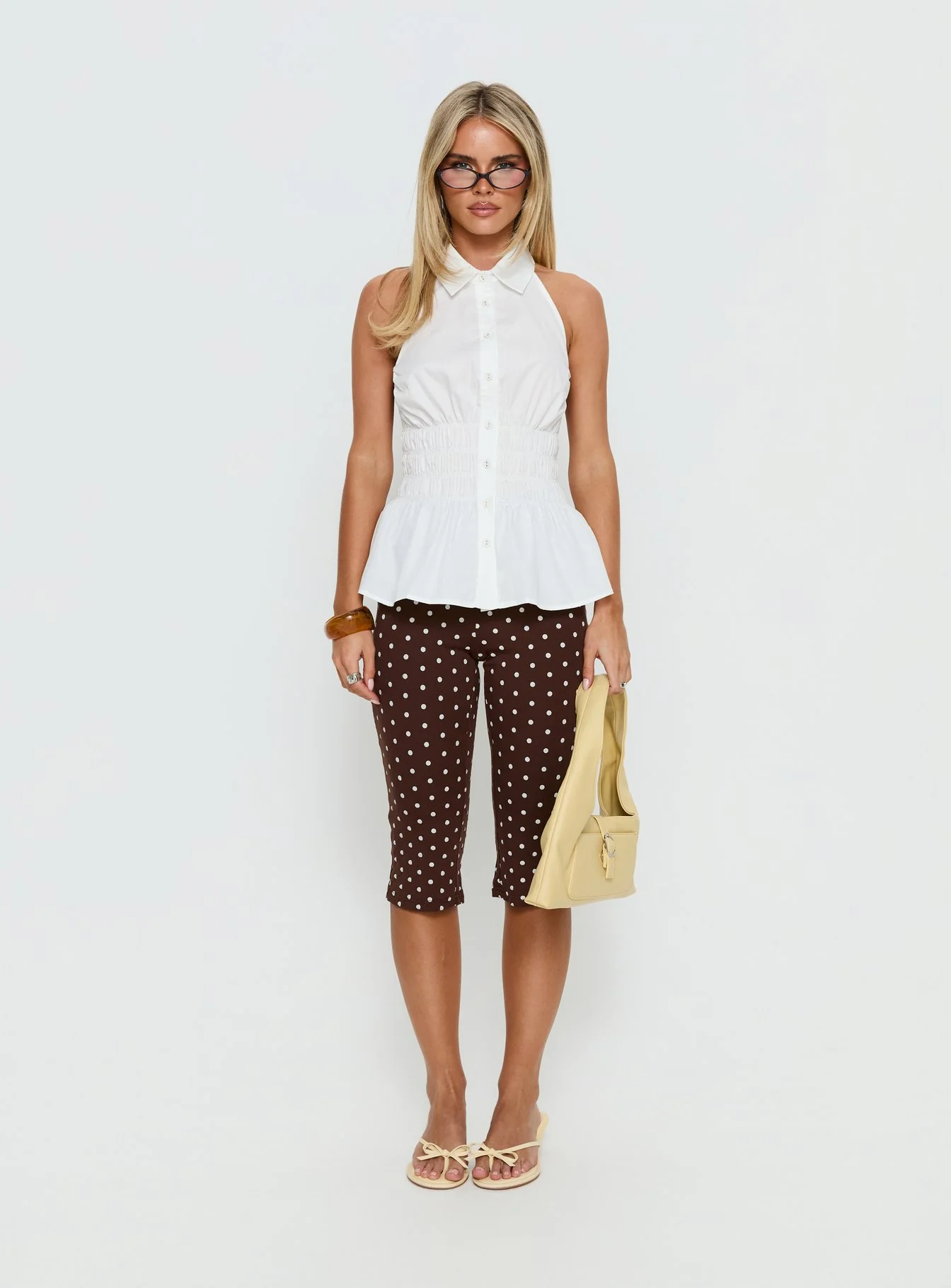 As You Are Shirred Halter Top White