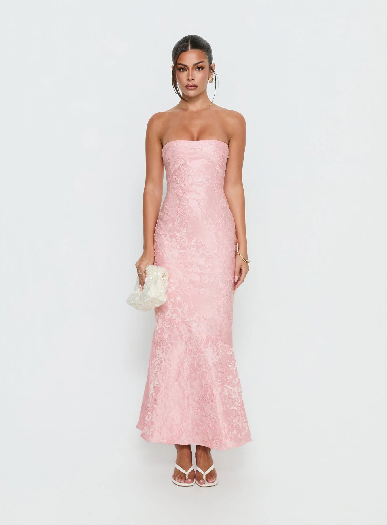 Lips Are Sealed Strapless Lace-Up Back Maxi Dress Pink