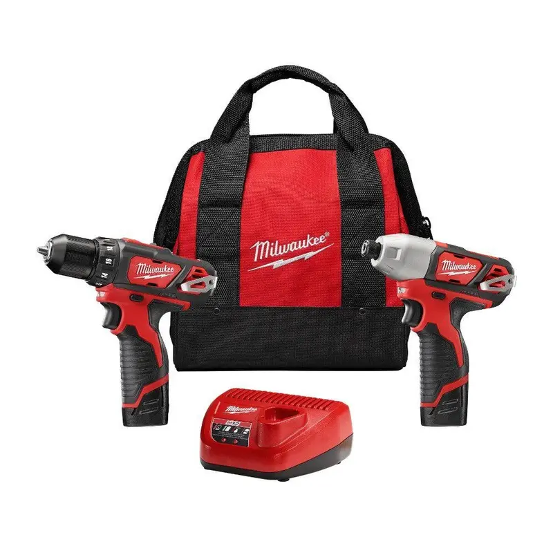 Zestaw wiertarko-wkrętarki/wkrętarki akumulatorowej i klucza udarowego Milwaukee M12 12 V litowo-jonowej z dwoma akumulatorami 1,5 Ah, ładowarką i torbą narzędziową (2 narzędzia) 2494-22