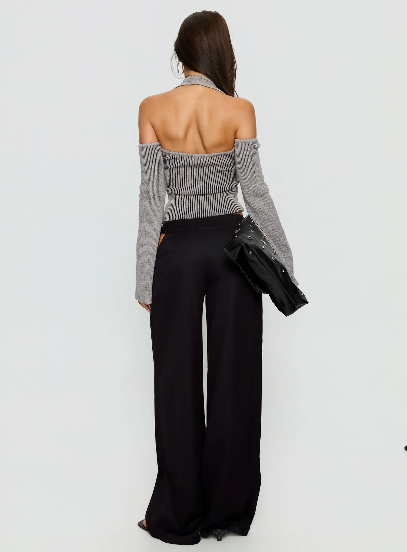 Venicia Belt Detail Suiting Pant Black Pinstripe