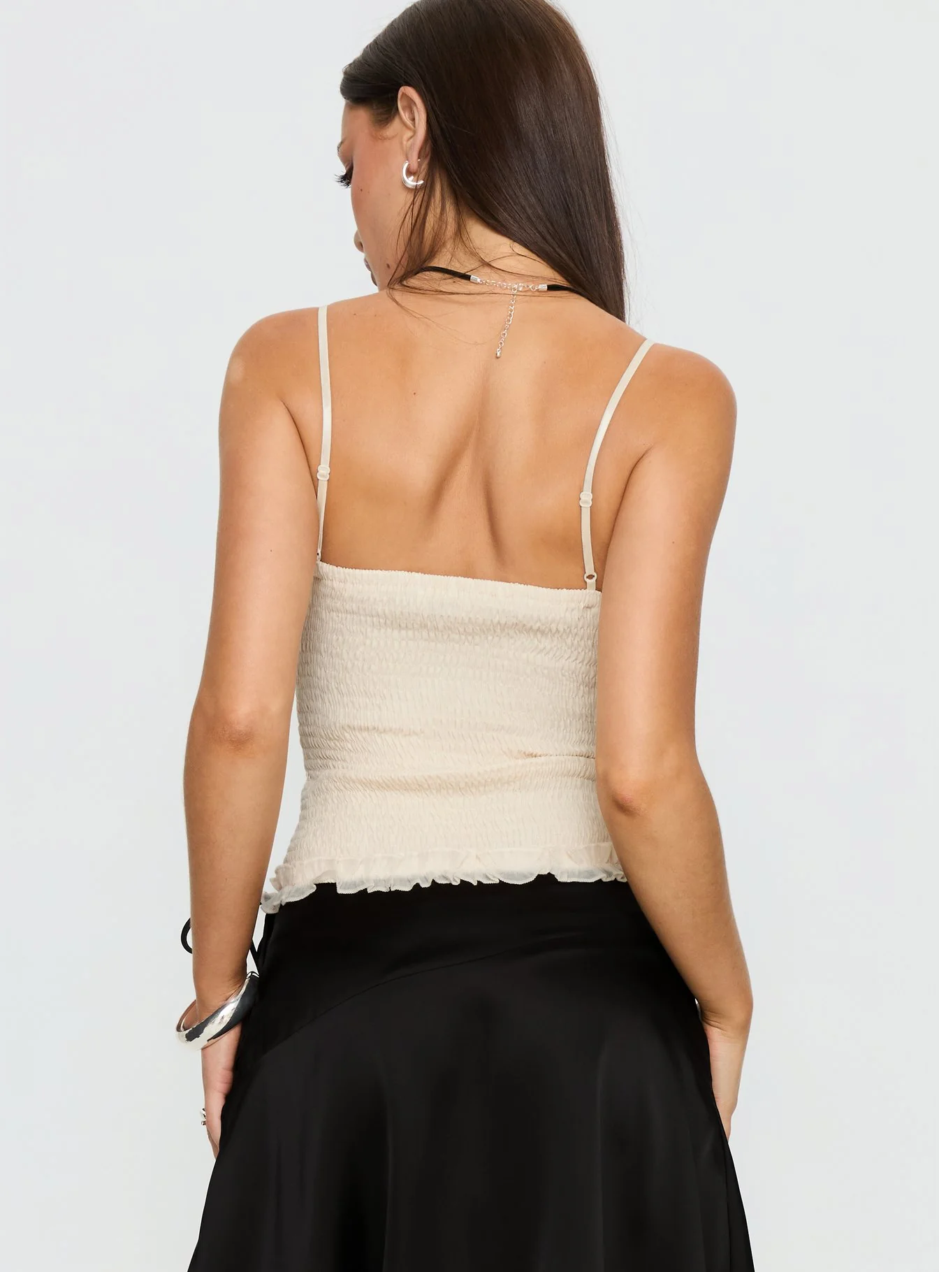 Angeleah Tie Up Frill Detail Top Cream