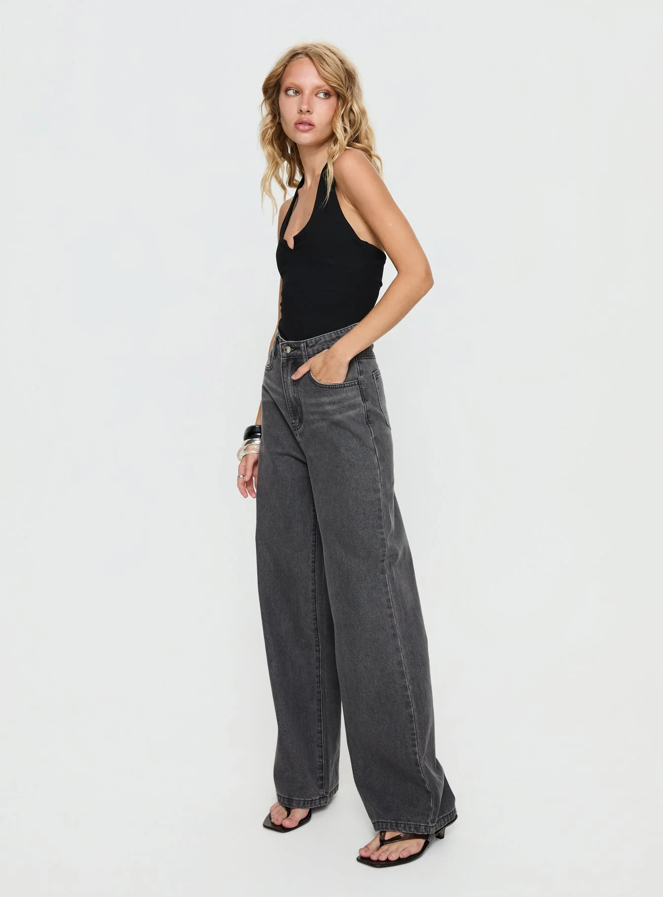 Nicolo High Rise Straight Leg Jeans Washed Grey