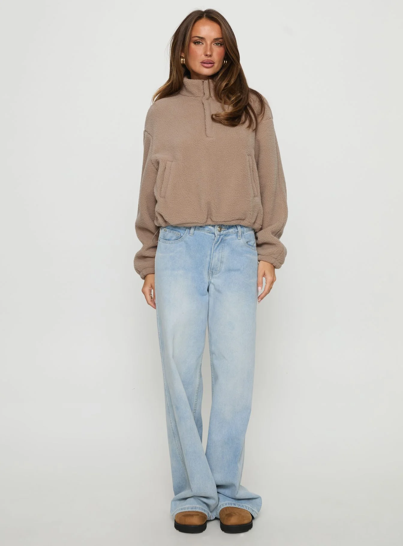 Icy Days Fleece Quarter Zip Jumper Light Brown