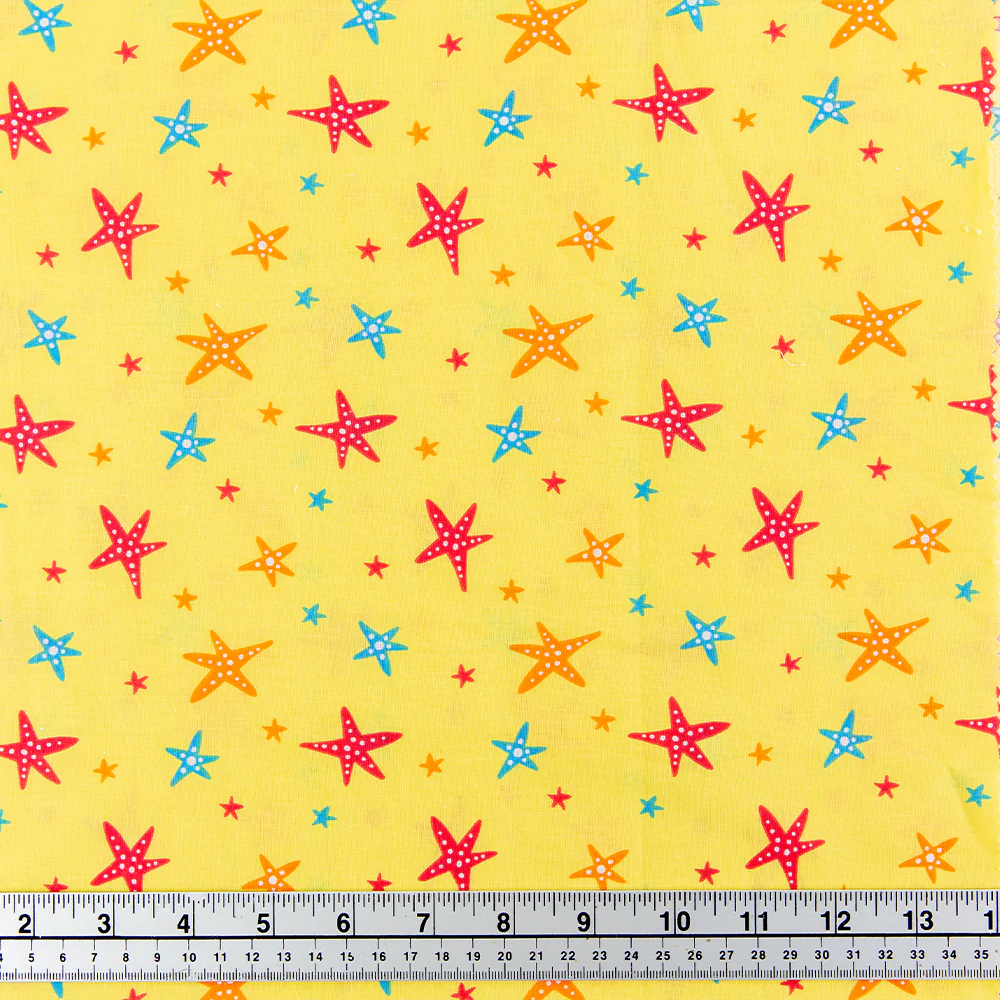 Print Craft & Quilting Fabric, Colorful Starfish- Width 110cm
